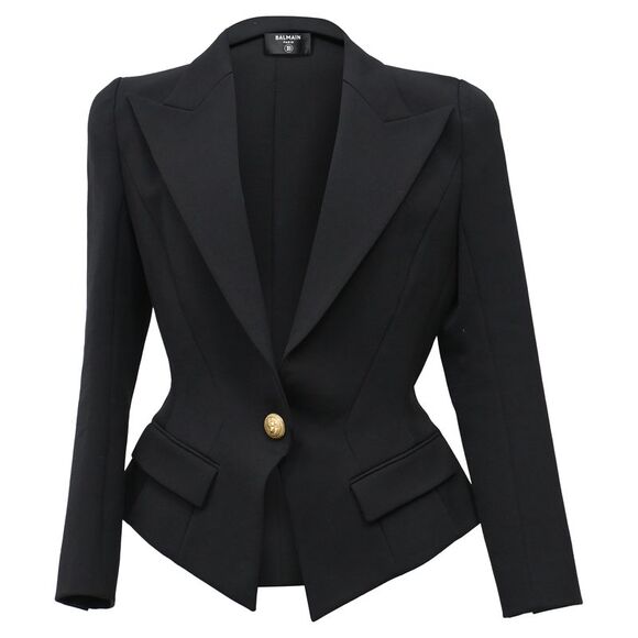 Balmain Single-Breasted Blazer in Black Cotton - Picture 1 of 5